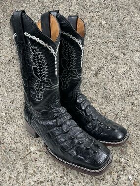 ROUSWEST Y2K crocodile tail print square toe western boots
